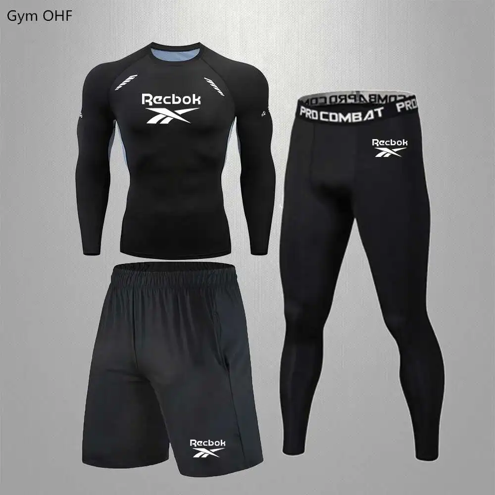 Odzież sportowa Rashguard męska odzież kompresyjna szybkoschnąca siłownia dresy do biegania T shirty zestawy z krótkimi spodenkami markowa osłona