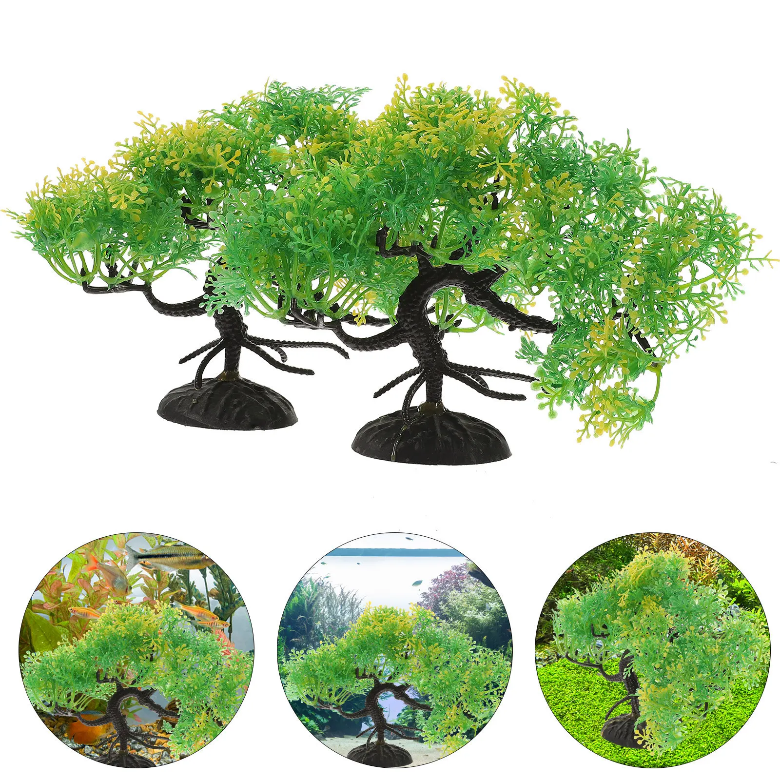

2Pcs Fake Pine Tree Aquarium Bonsai for Fish Tank Decor Plastic Artificial Water Plants Safe Soft Environment Pet Friendly