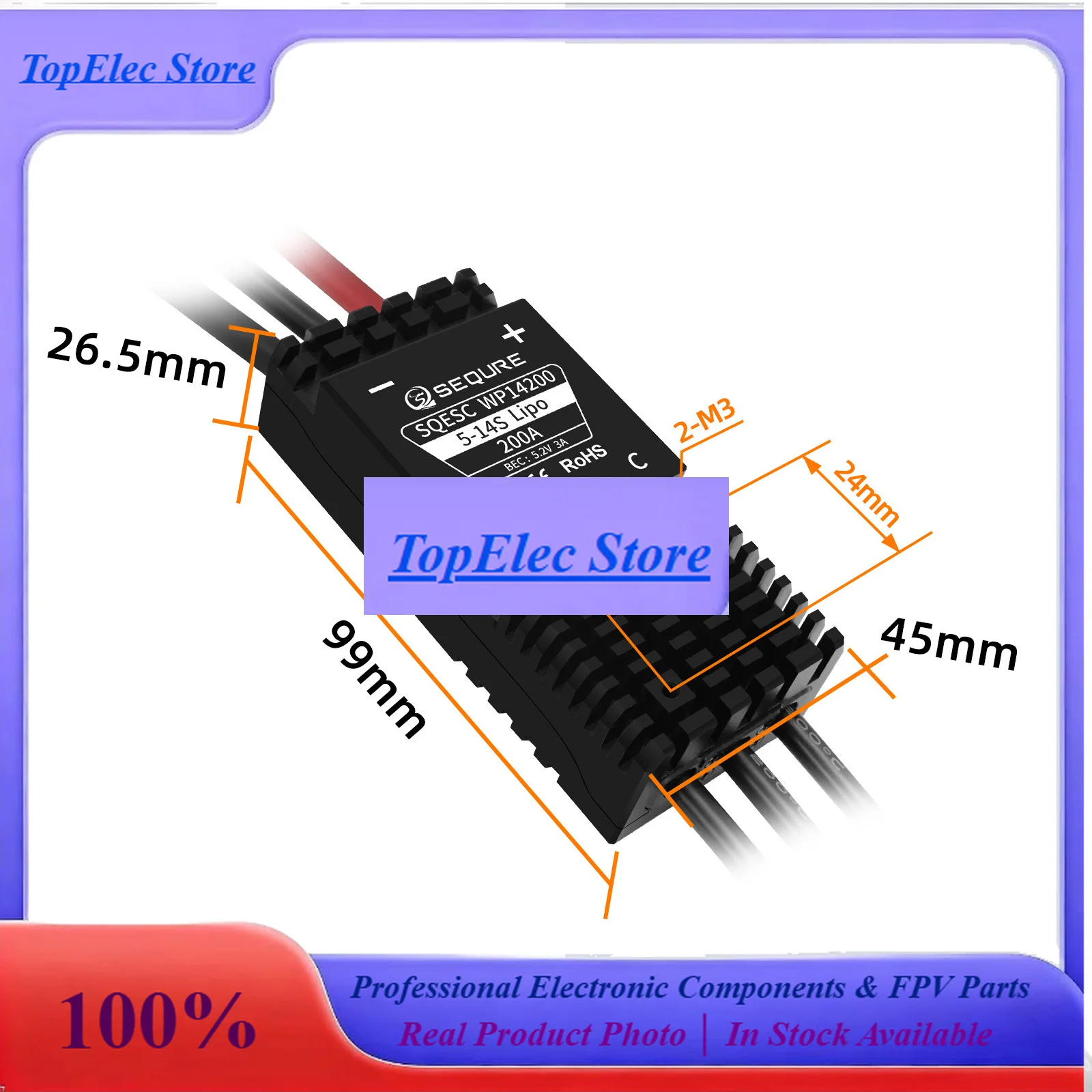 TopESSEQURE WP14200 IP68 Waterproof Brushless ESC 5-14S Lipo 200A Electric Speed Controller For EFoil Electric Surfboard Kayak R