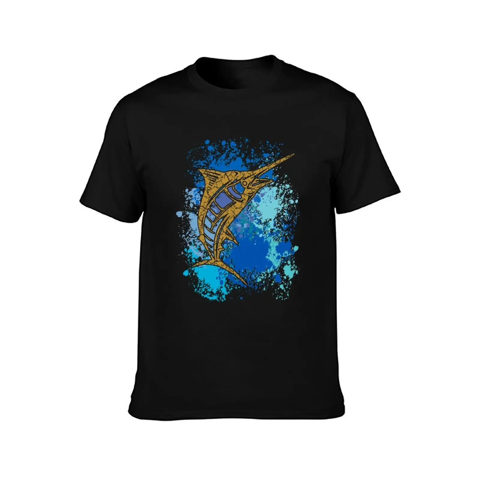 Marlin, Blue Marlin T-Shirt, Summer Casual Cotton Tee, Oversized Streetwear Tops, Vintage Graphic Print, Loose Fit Short Sleeve