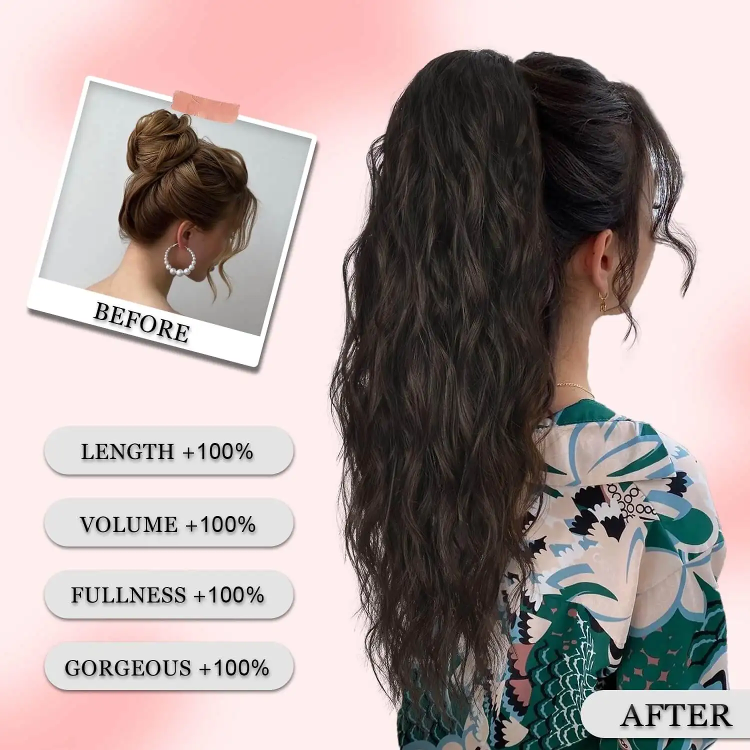 26inch Synthetic Long Curly Wavy Ponytail Extension Drawstring Ponytail Hair Extensions Hairpiece for Party