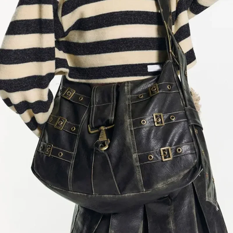 

Y2k Women Streetwear Harajuku Vintage Grunge Black Purse Handbags Messenger Shoulder Armpit Bag Pu Leather Tote Crossbody Bags