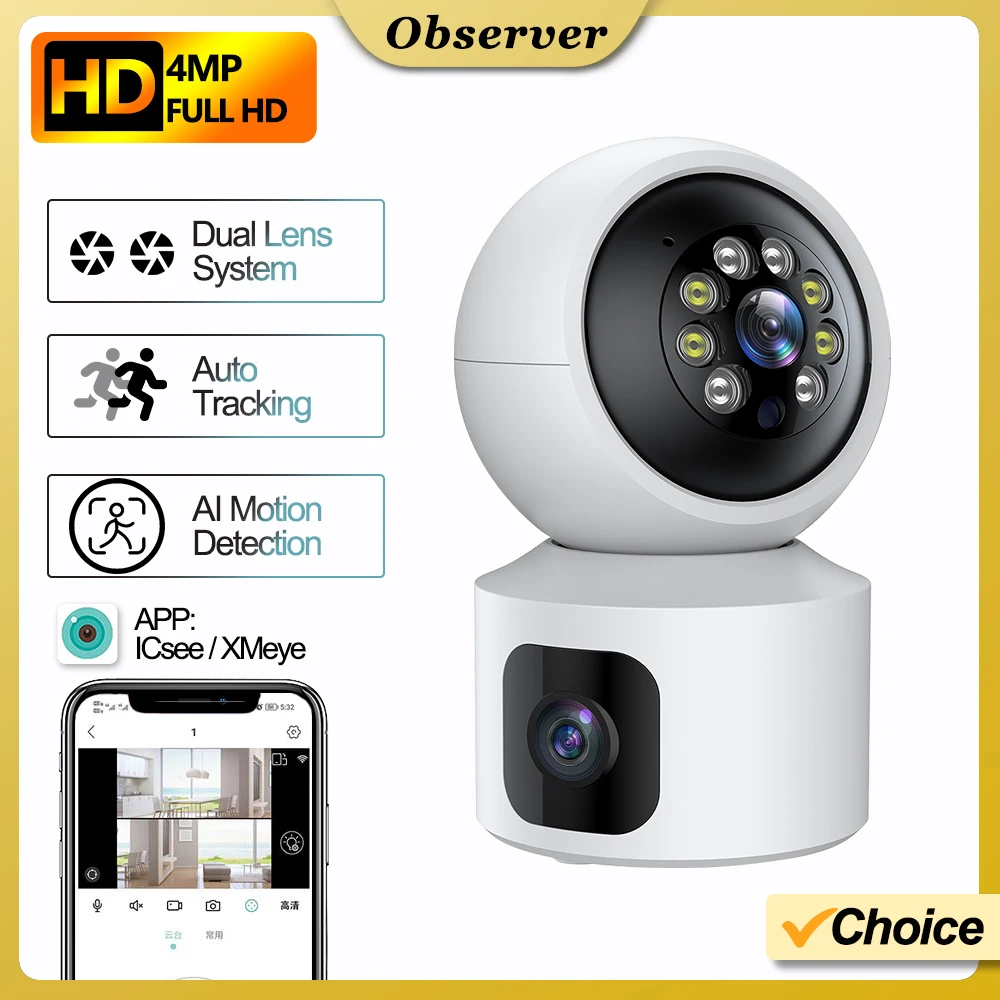 

4MP Baby Monitor Dual Lens 5G Wifi Surveillance Cameras 2K Indoor Infrared Night Vision Auto Tracking IP Cam Security Protection