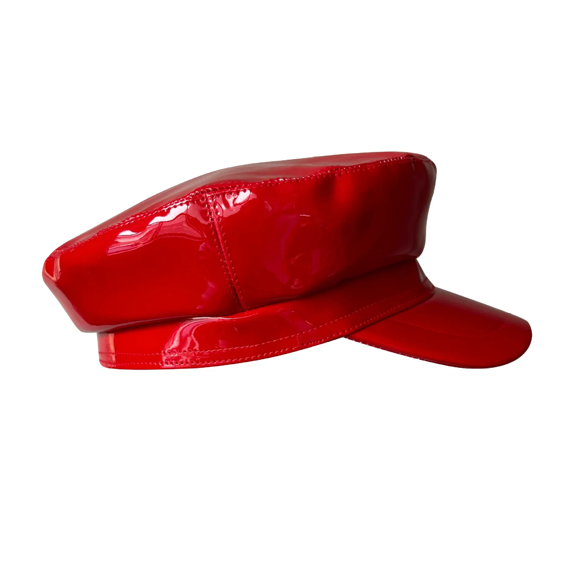 2025 Women's PU Nautical Cap - Glossy Newsboy Hat Wide Brim Slimming Face, Vintage Leather Peaked Cap Fashion Accessory