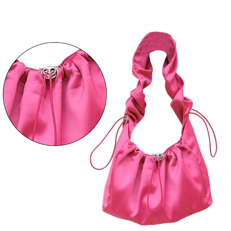 Pleated Drawstrings Nylon Underarm Bag Women Solid Color Shoulder Bag Handbag