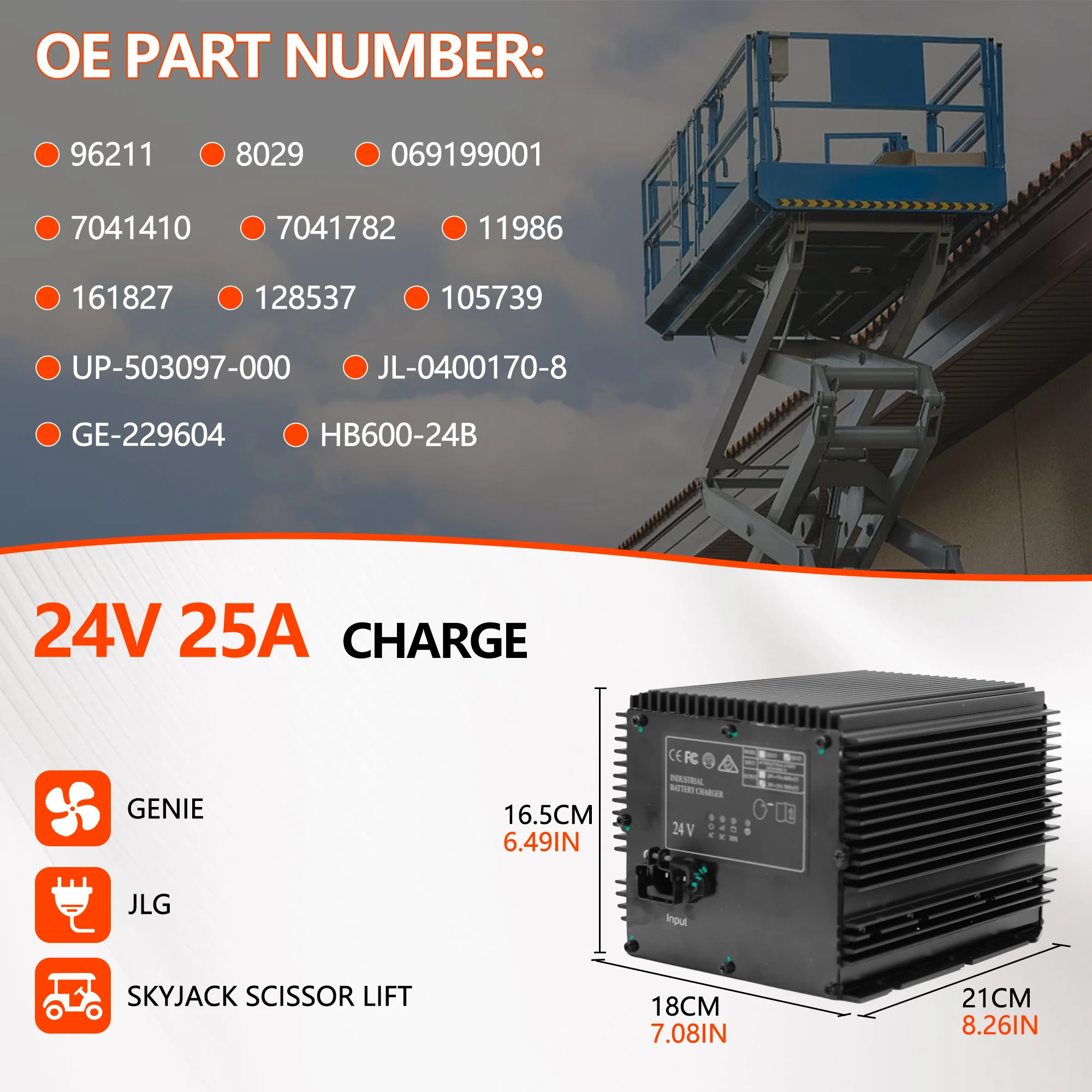 

Battery Charger 24V 25A 105739 96211 For Genie/Skyjack/JLG Scissor Lift Signet HB600 105739 161827 128537 96211 0400236