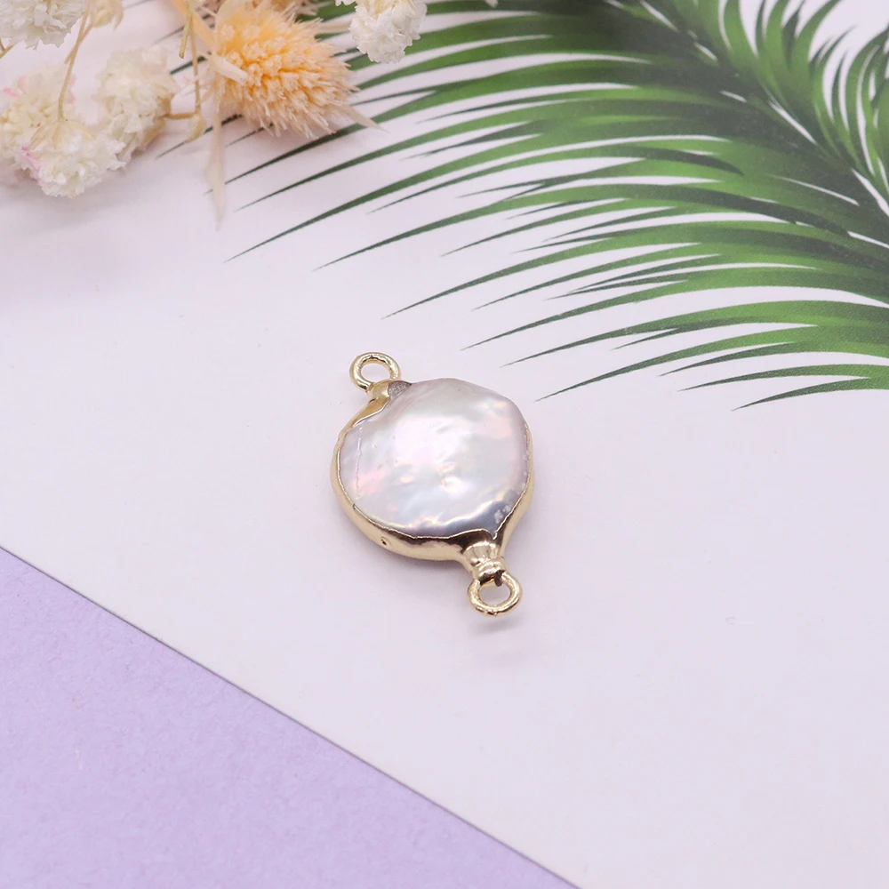 New Natural Freshwater Pearl Pendant Elliptical Double Hole Connector Pendants for Jewelry Making DIY Bracelet Necklaces