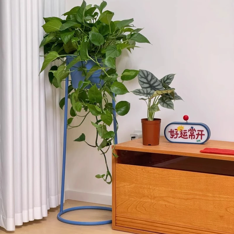 

Indoor Minimalist Stand for Flowers Living Room Balcony Plant Rack Metal Blue Decorative Shelf Convenient Mobile Display Rack