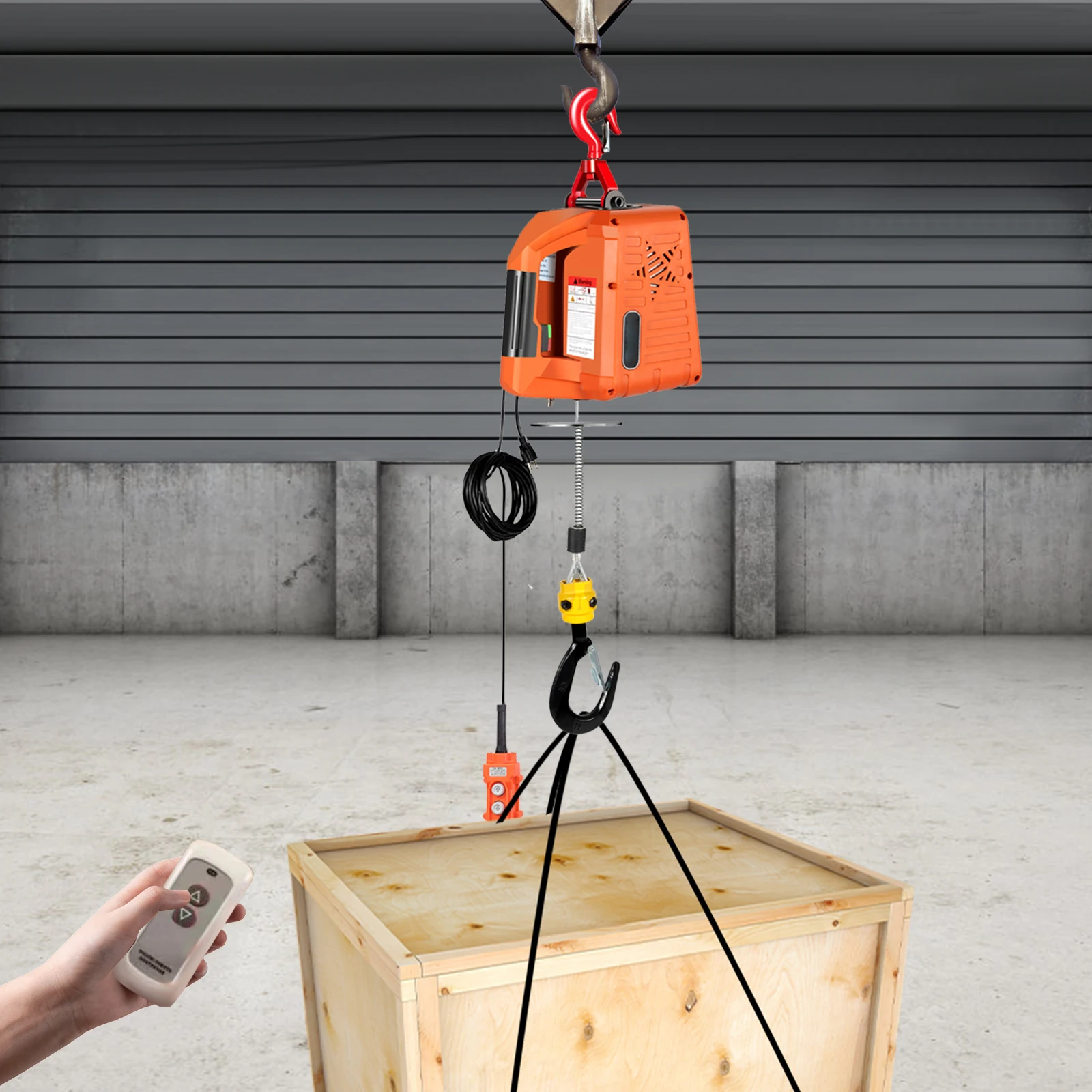 1500W Electric Hoist Winch110V, 1100lbs Hevy Duty Lifting Rope Tool, Lifting Crane Cable Hoist Winch with Wireless Remote/Wire Remote Control