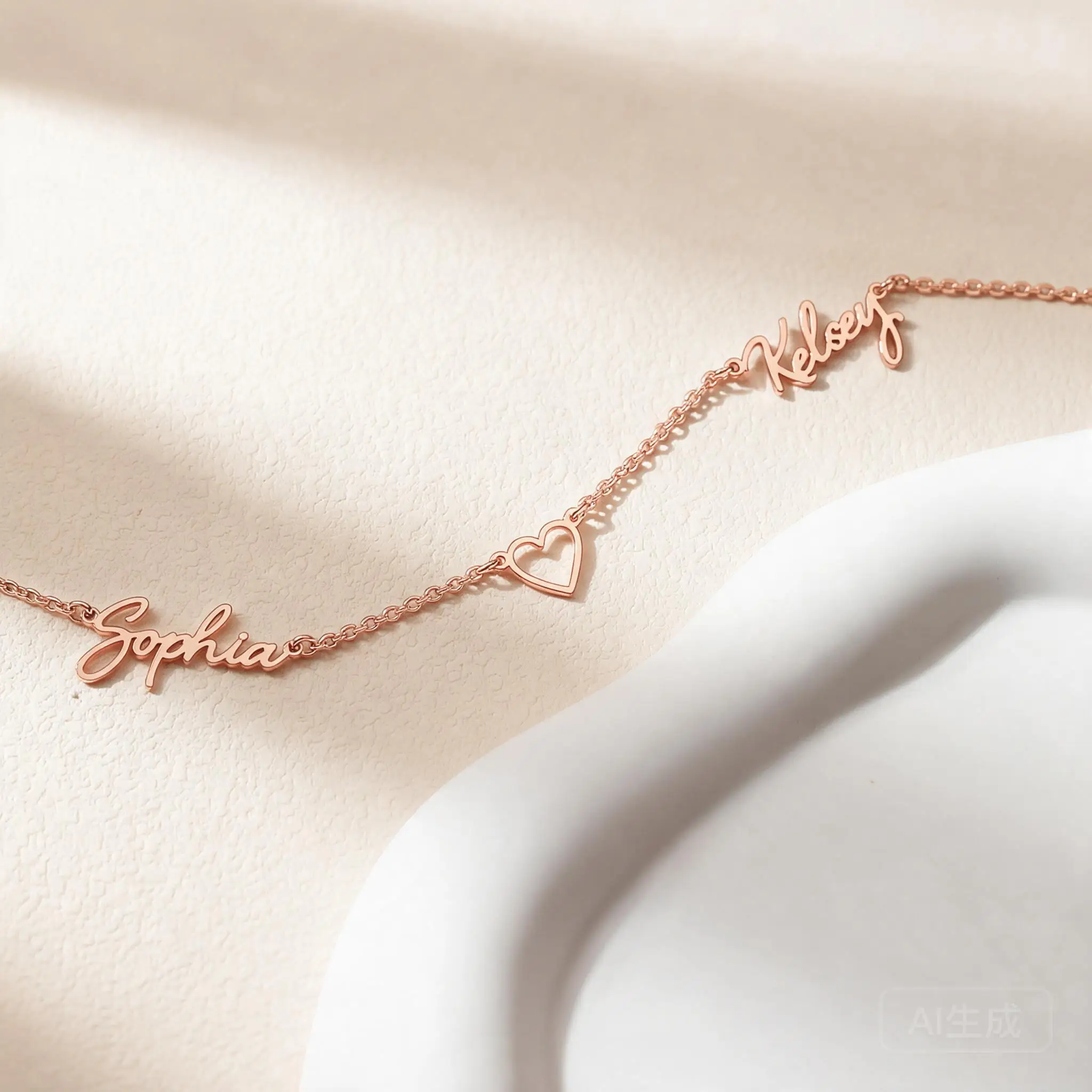 Luxury Personalized Stainless Steel Double Name Heart Chain Bracelet Necklace Gift For Her Gold Rose Gold Plated Diy Luxury Name