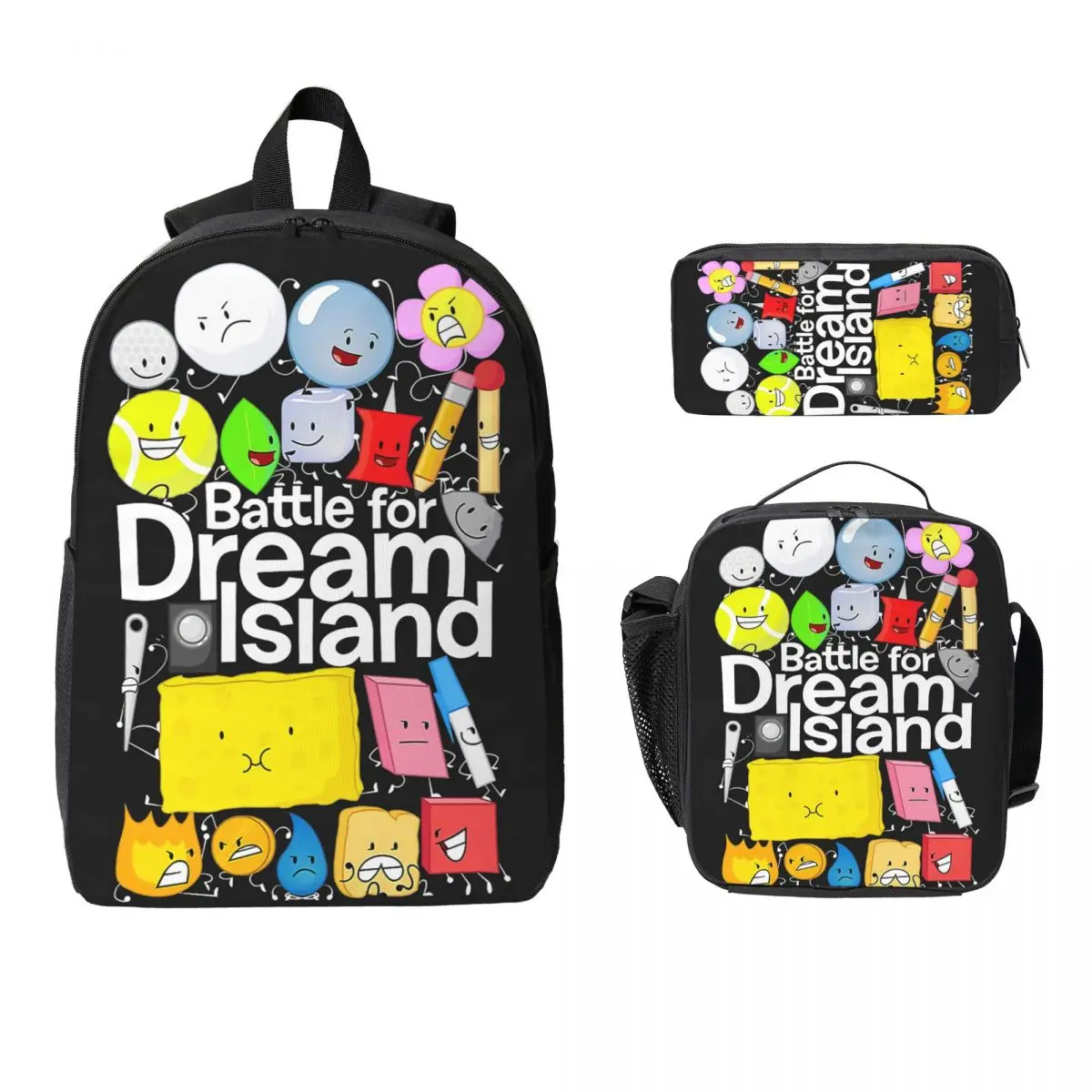 

BFDI Poster Backpack Student Boys Girls BookBag School Bag Laptop Shoulder Bags 3ps Insulated Lunch Bag Pencil Case