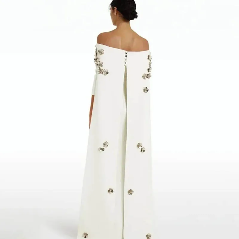 New Arrival Elegant White Vintage Mermaid Boat Neck Half Sleeves Beading Flowers Formal Occasion Evening Dresses Party Gown