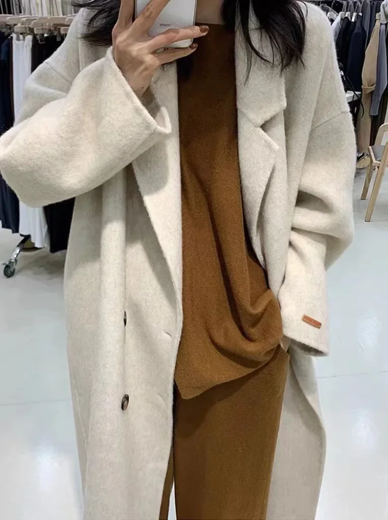 

2023 new high-end camel wool Korean cashmere coat women's temperament thin cocoon double-sided wool coat