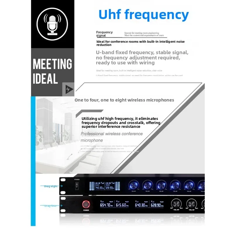 Wireless microphone, one-to-eight professional conference head wearing gooseneck U-segment collar clip ears handheld