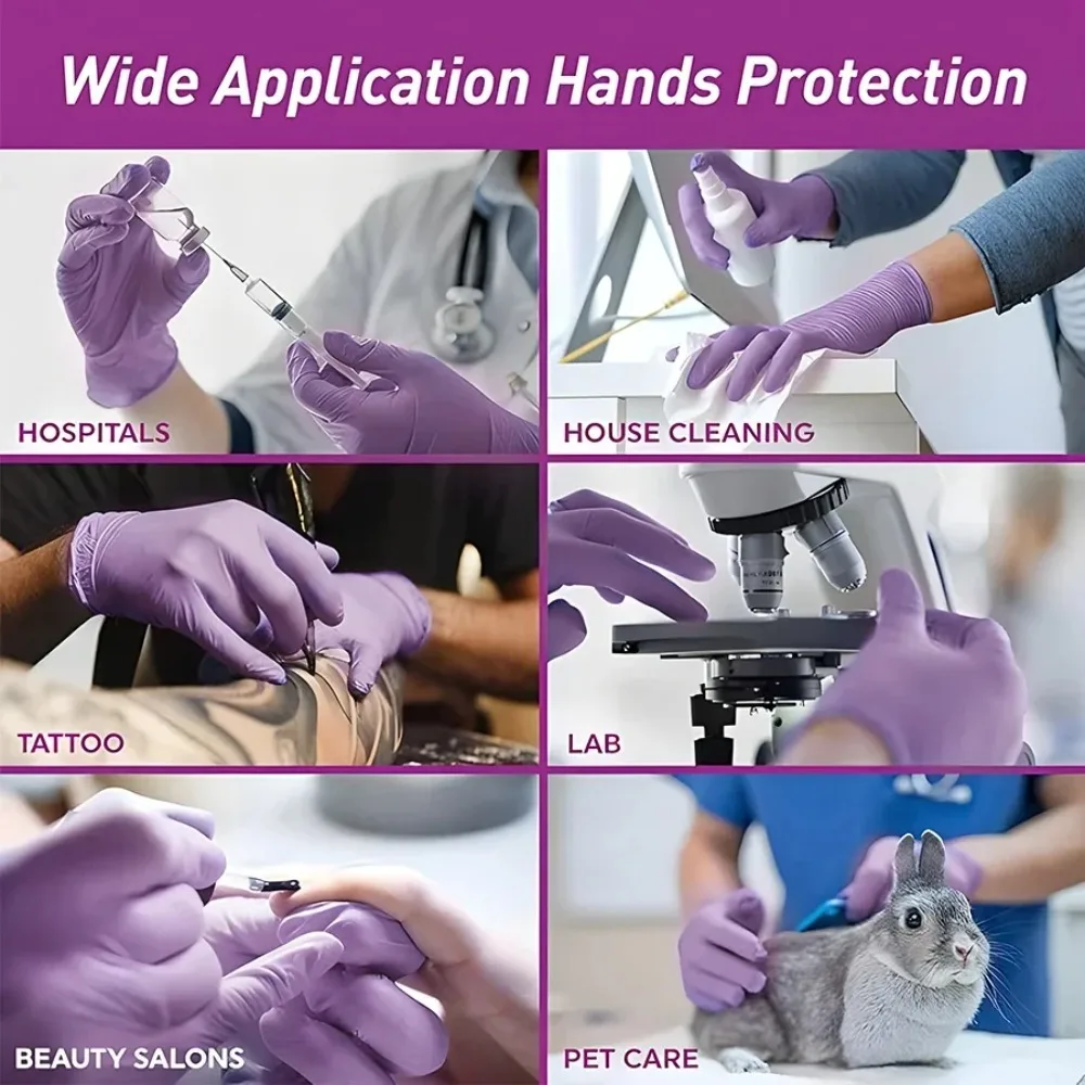 10-100pcs Disposable Purple Nitrile Gloves Latex Free Waterproof Suitable for Kitchen Food Processing Beauty Salon Work Glove