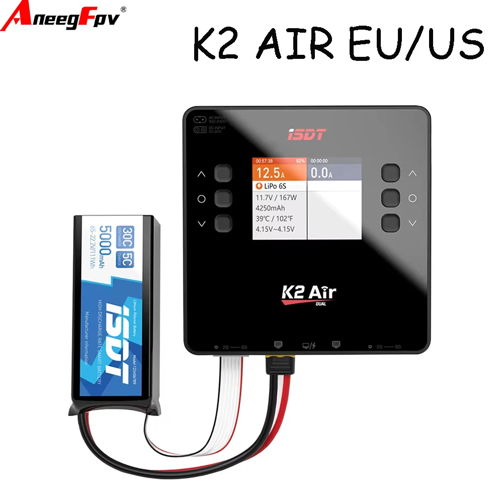 ISDT K2 Air AC 200W DC  500Wx2 20A Dual Channel Balance Lipo Charger Discharger for Lipo NiMh Pb Battery Rc Model / Smart Phone
