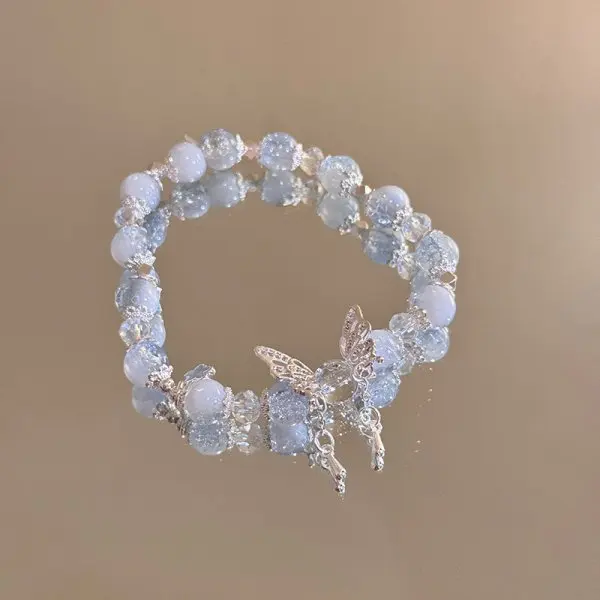 Nischen-Design Super Feenhaftes Schmetterlingsarmband für Damen, Süßes Grünes Perlen-Quasten-Kettenarmband, Elastisches Armband, Exquisiter Partyschmuck