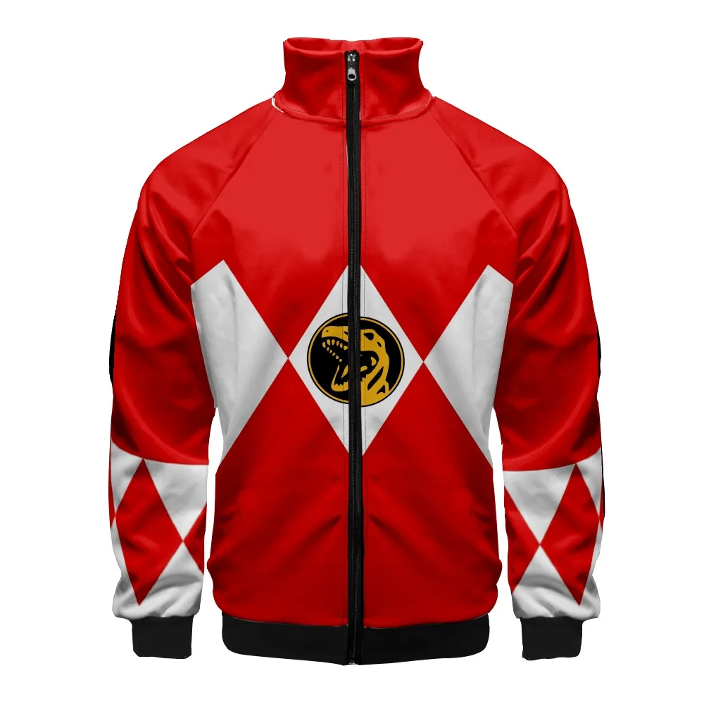 Coats Anime Mighty Morphin Cosplay Costume Hoodies 3D Printed Stand Collar Zipper Jacket Sportswear Sweatshirt