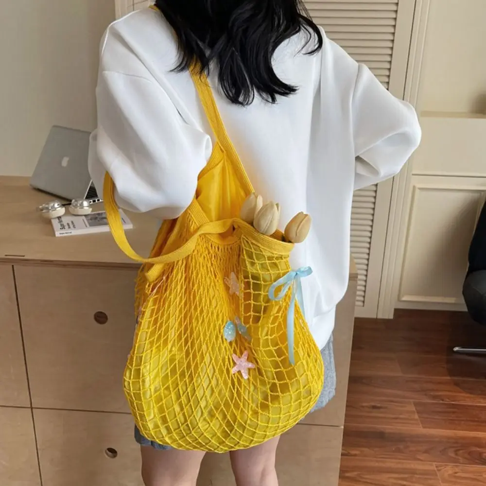 

Fashion Portable Hollow Woven Shoulder Bag Korean Style Large Capacity Vacation Beach Bag Starfish Polyester Handbag Supermarket