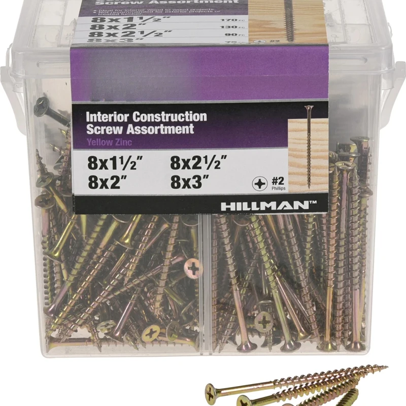 

590860 Yellow Zinc Interior Wood Construction Screw, 4 Size Variety, 465 Piece