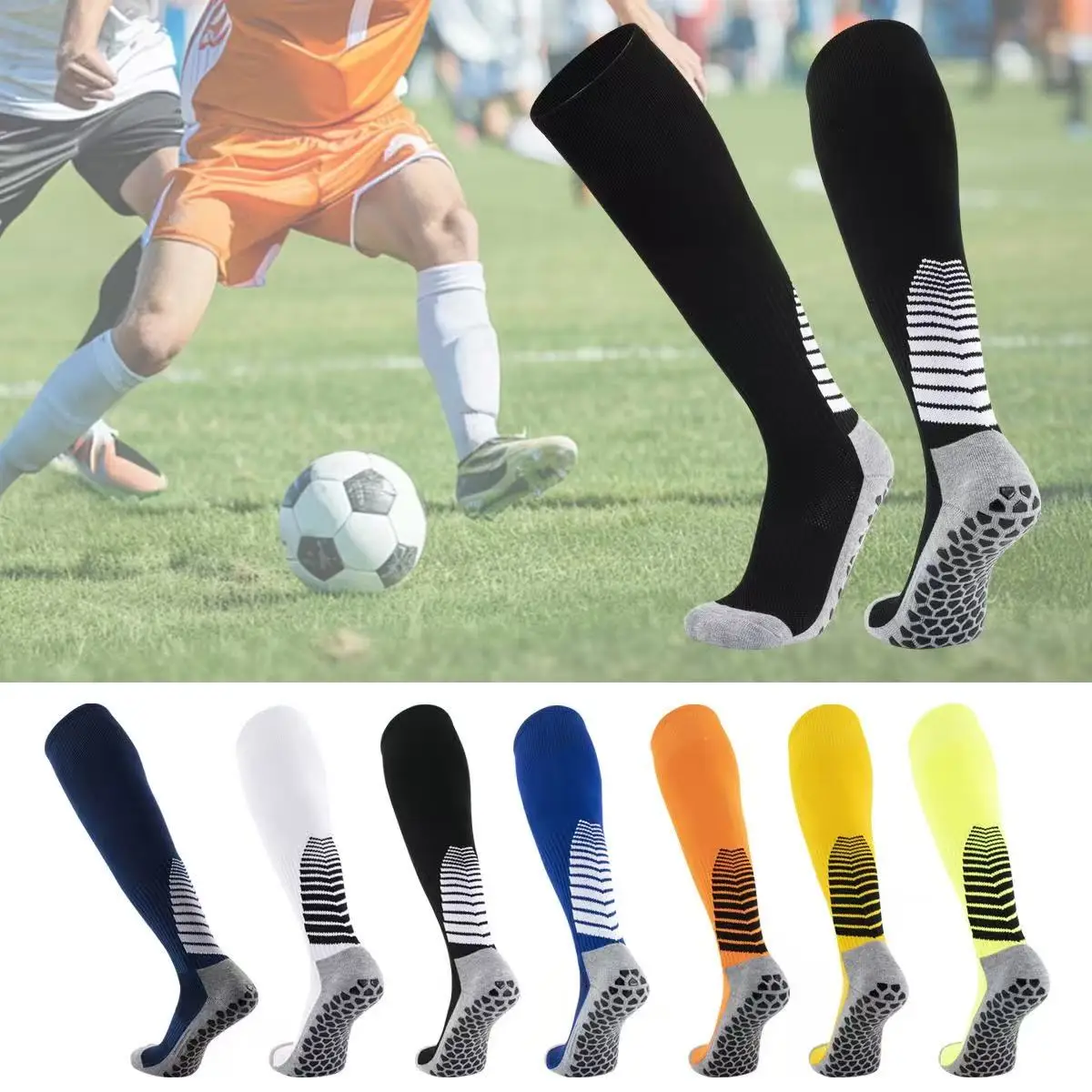 

1 Pair Men's Soccer Socks Anti Slip Knee Socks Non Slip Grip Pads for Football Basketball Sports Grip Socks