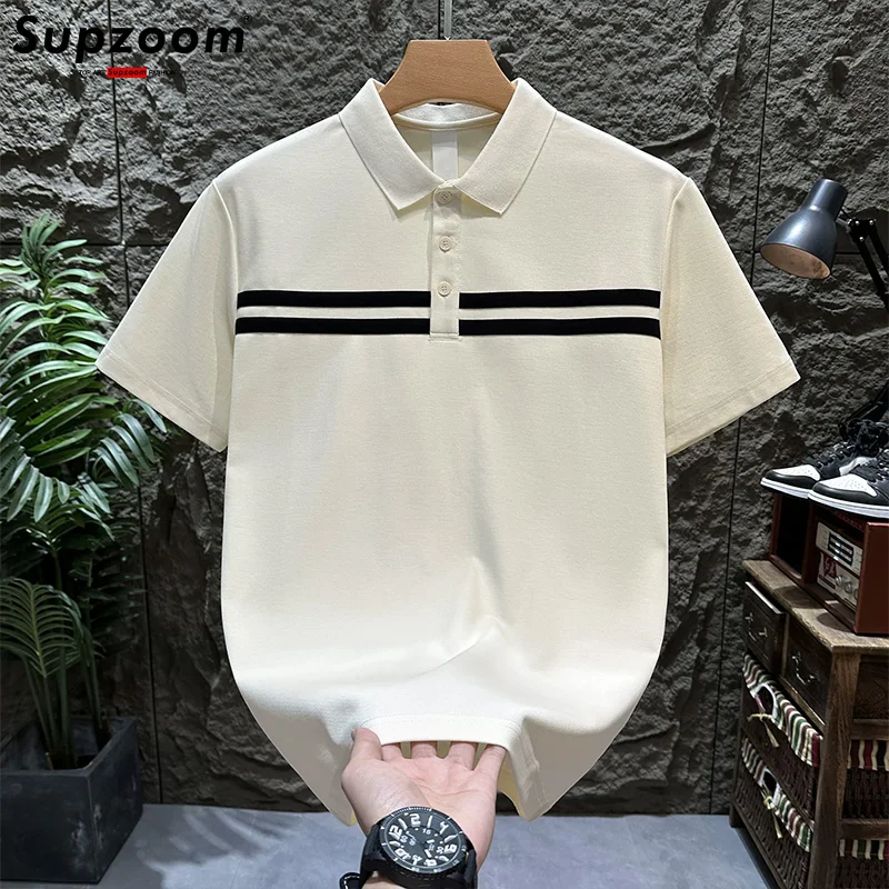 

Supzoom New Arrival Brand Clothing Top Fashion Stripe Short Knitted Casual Summer Leisure Cotton Polo T Shirt Men
