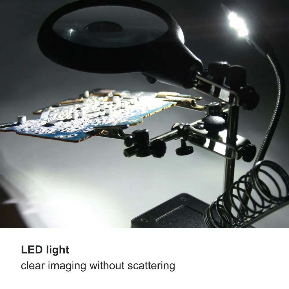 Metal Frame Helping Hands Magnifier Transparent Lens Black Body Soldering Magnifying Station Adjustable Arm Round Lens