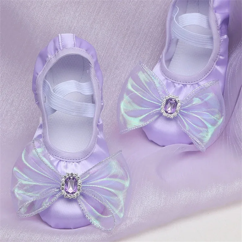 Zapatos de Ballet con lazo de dibujos animados para niñas, zapatillas de baile para niños, suela suave profesional, Ballet femenino, Yoga, gimnasio, zapatos de baile para bebés