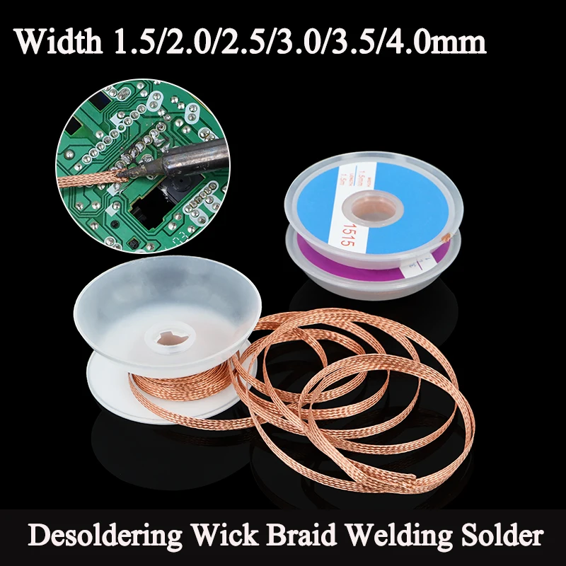 

Desoldering Wick Braid Welding Solder Width 1.5mm 2mm 2.5mm 3mm 3.5mm 4mm 1~200pcs Remover Wire Lead Cord Flux BGA Repair Tool