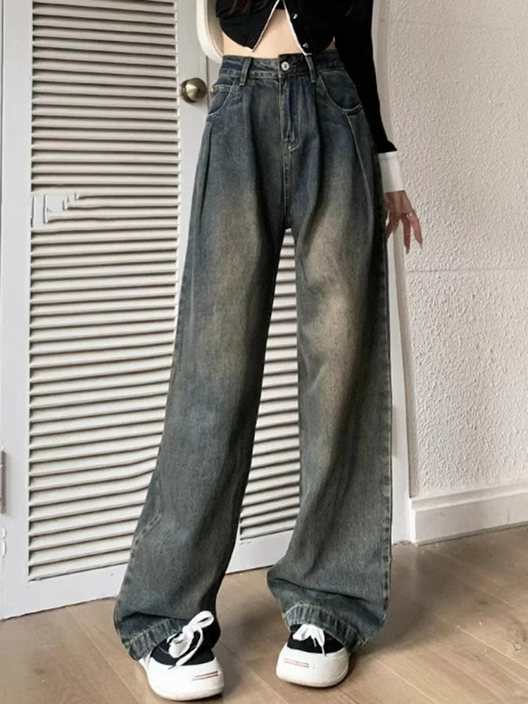

New Vintage Basic Full Length Women High Waisted Jeans Spring Chic Washed Zipper Simple Street Casual Classic Female Baggy Jeans