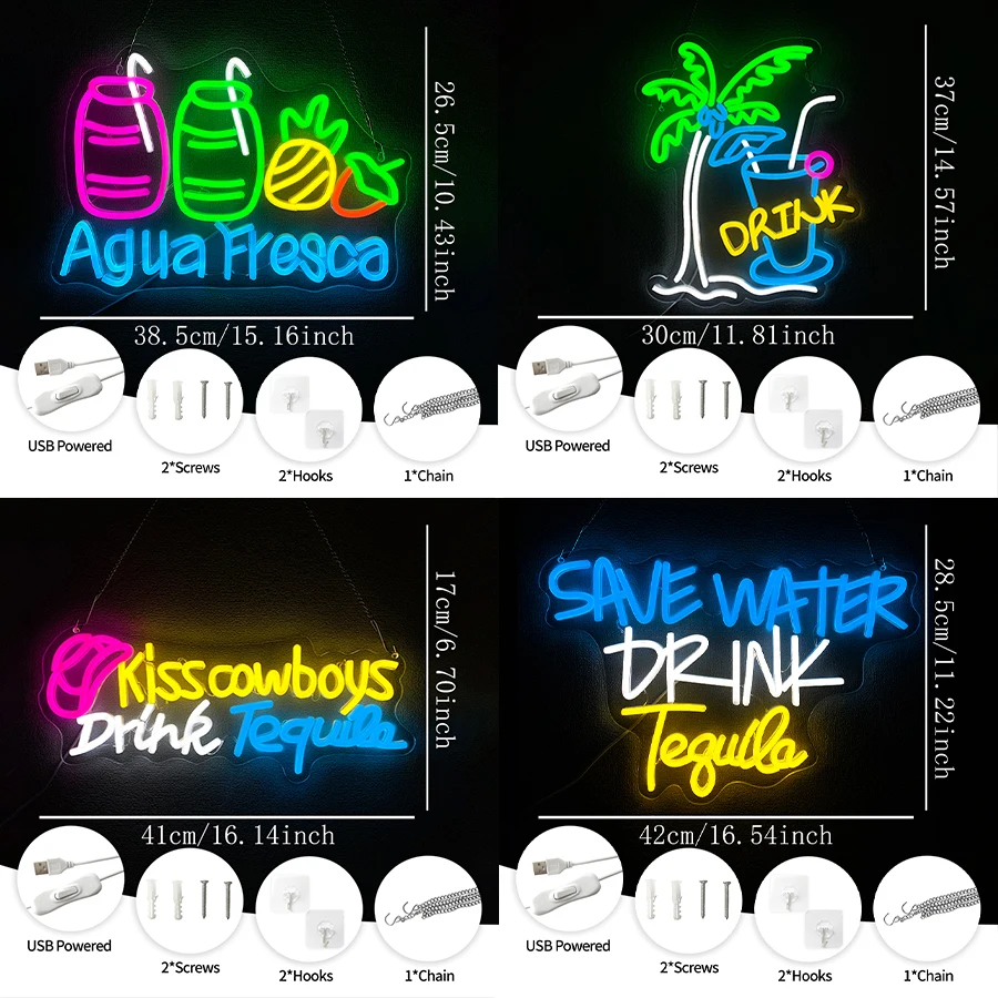 Kiss Cowboy Drink Tequila Neon Sign For Wall Decor,Led Neon Light For Beer Bar Decor,Pub Party,Club,Night Club,Man Cave,Shop