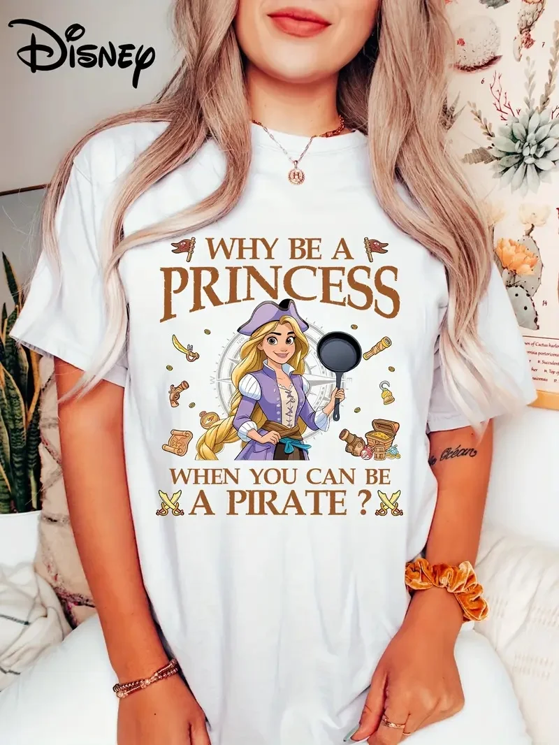 

2025 Disney Pattern Printed Women's Casual Comfortable Unique Smiling Face Black Round Neck Short Sleeve T-shirt