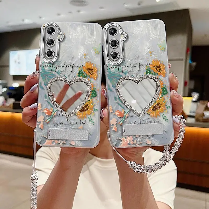 A24 Stunning flowers Bracelet Holder Phone Case For Samsung A24 A20S A16 A21S A23 A10S A04 A03 A33 A32 A14 A06 A13 A12 A02 Cover