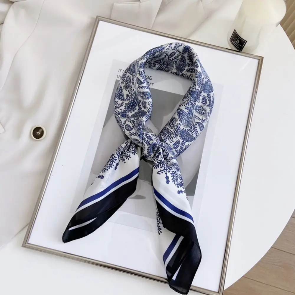 

Casual Printed Neckerchief Square Satin Silk Women Head Scarf Sun Protection Shawl Wraps Female Bandana