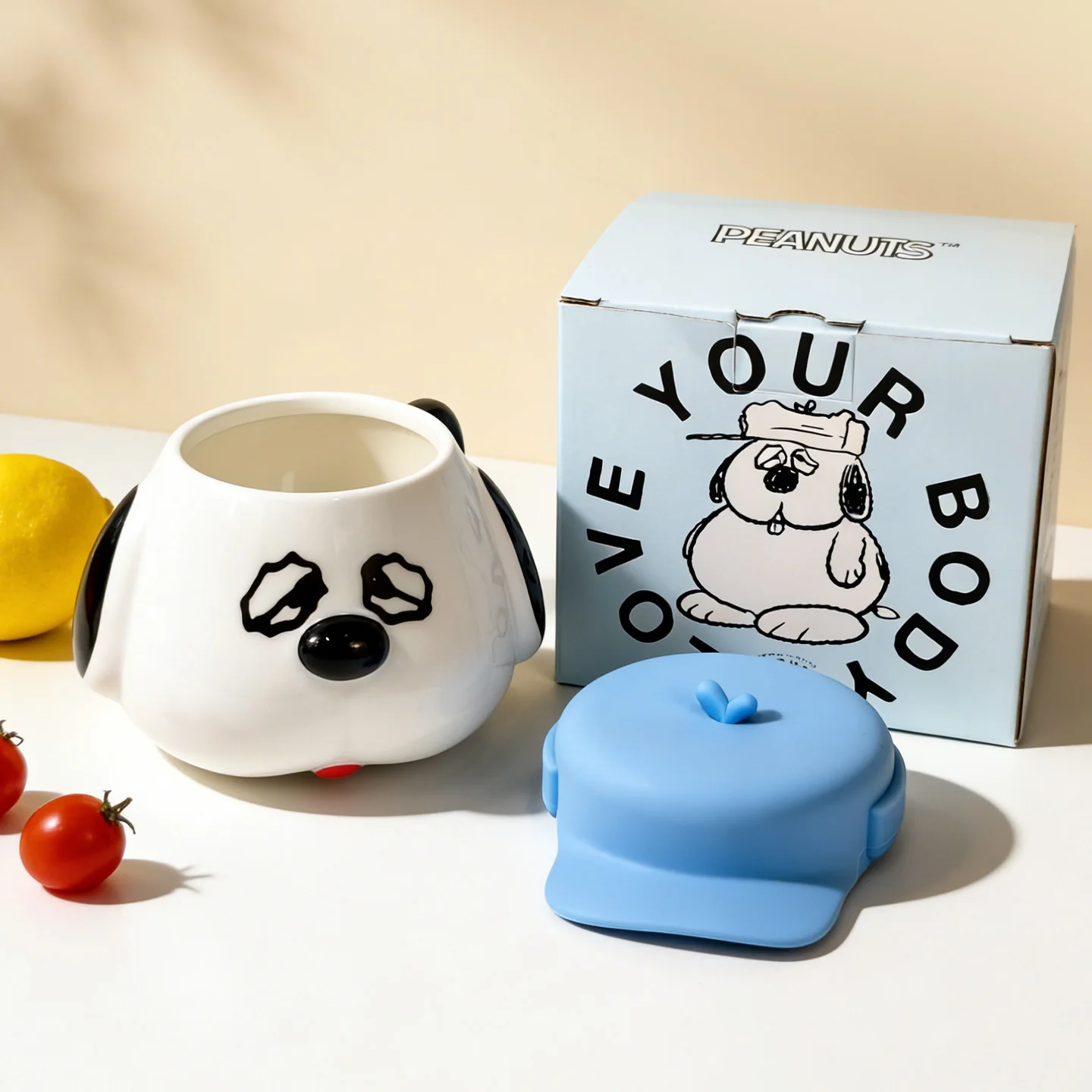 New 470 Ml Cute Cartoon Snoopy Olaf Ceramic Box Set Mug with Lid Heatable Beautiful Home Office Mike Water Cup Kid Birthday Gift