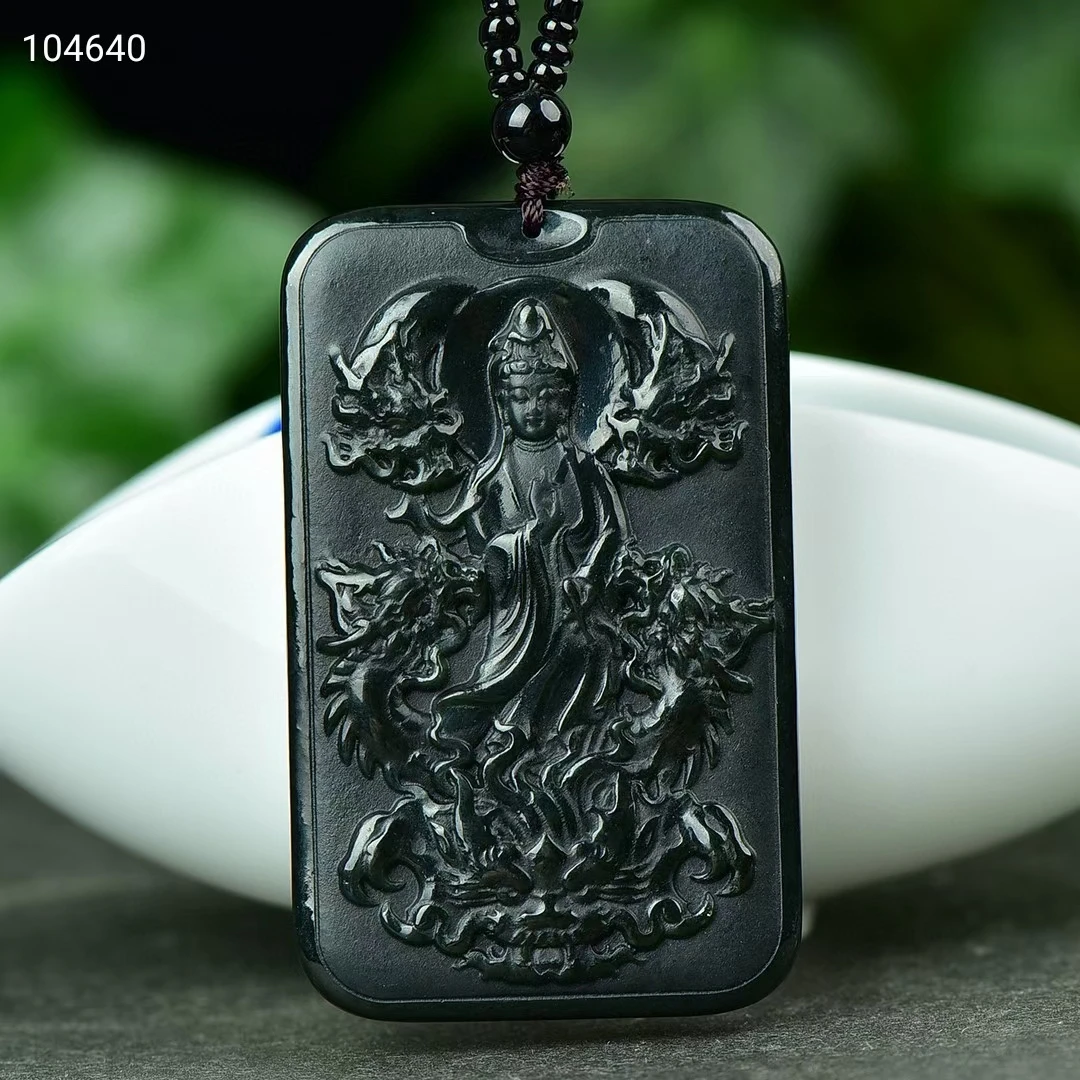 

Сертифицированное ожерелье из натурального зеленого нефрита Гуаньинь для мужчин и женщин, китайский нефрит Хэтянь Гуань Инь, кулон с драконом, свитер, цепочка, ожерелье