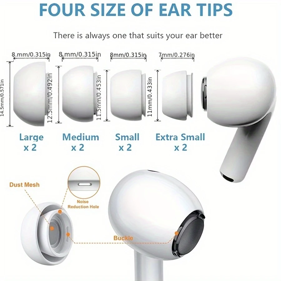 4 Pairs Liquid Silicone Ear Tips for Airpods Pro 1 2 Noise Reduction Pad Earplugs Ear Caps Comes with cleaning pen view 4