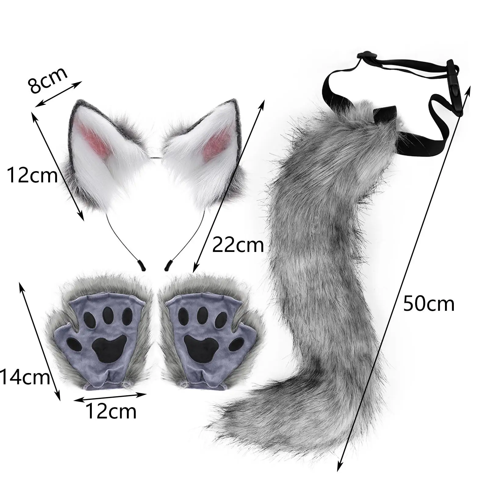 Plush Ears and Tail Set Headband Adjustable Headwear Anime Cosplay Gloves