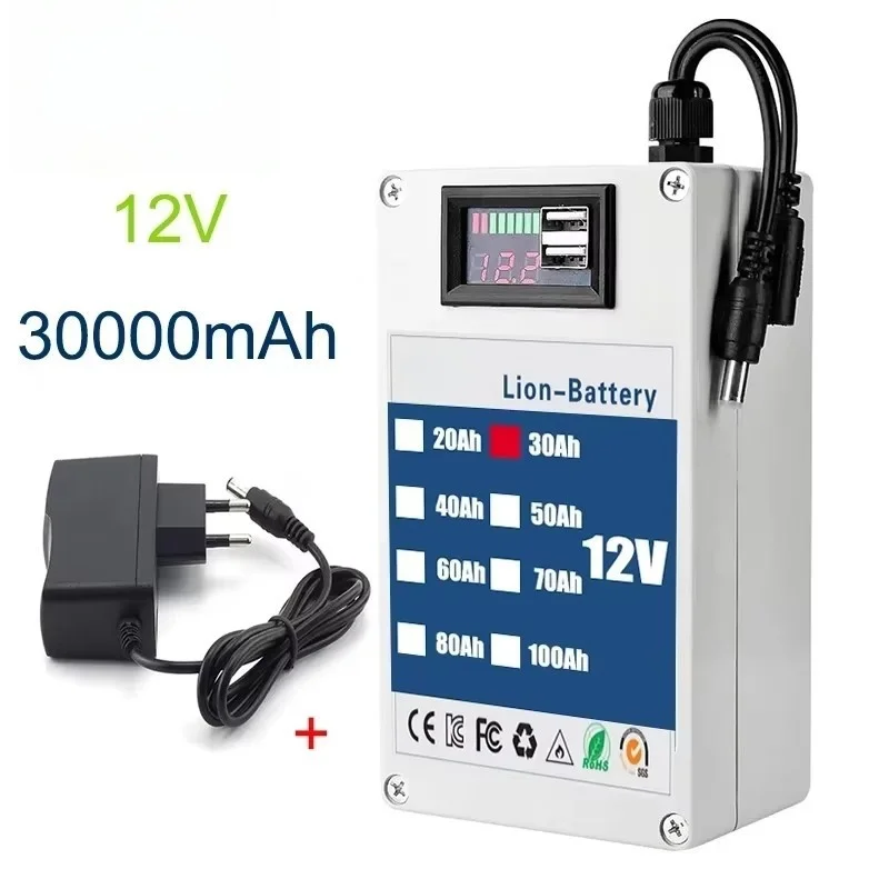 20/30/40/5060Ah 12V DC Lithium-ion Rechargeable Battery for Square Dance Speaker Mobile Power Supply LED Monitoring Battery