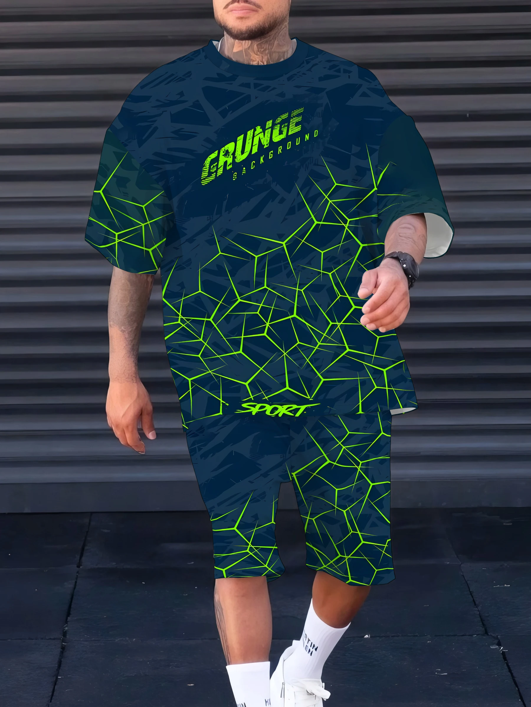 

The 2025 summer new men's suit 3D printed casual roller skating lightweight and breathable polyester men's wear