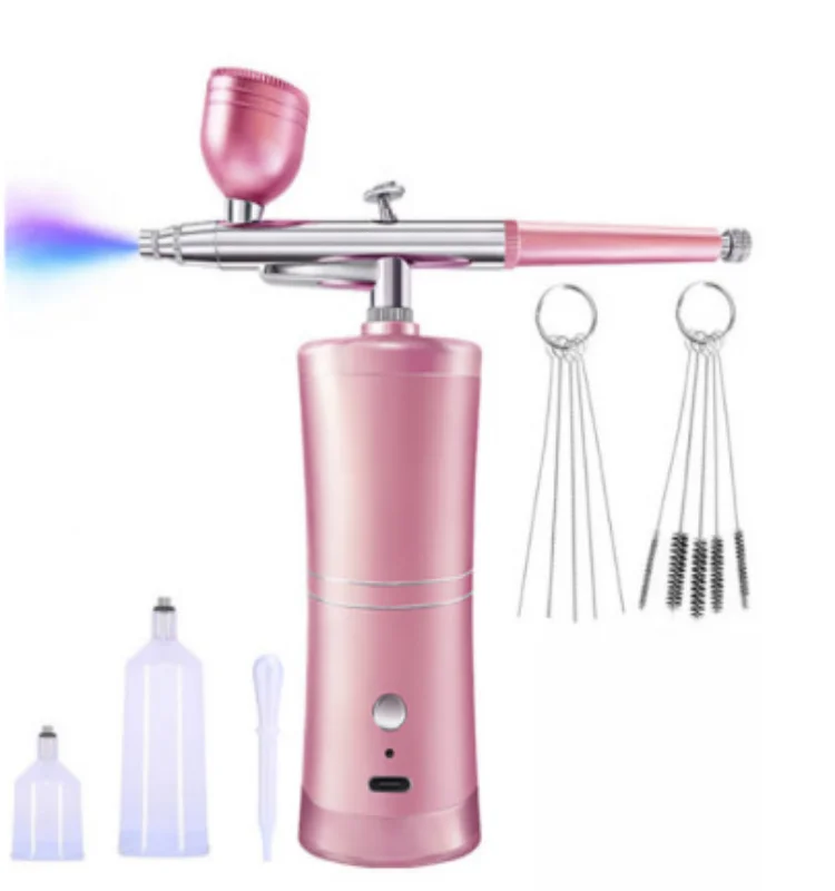 Airbrush Kit with Compressor, SHPTDJTIC Air Brush for Nails, 0.3Mm Nozzle Oxygen Injector, Cordless Airbrush Gun, for Skin Hydra