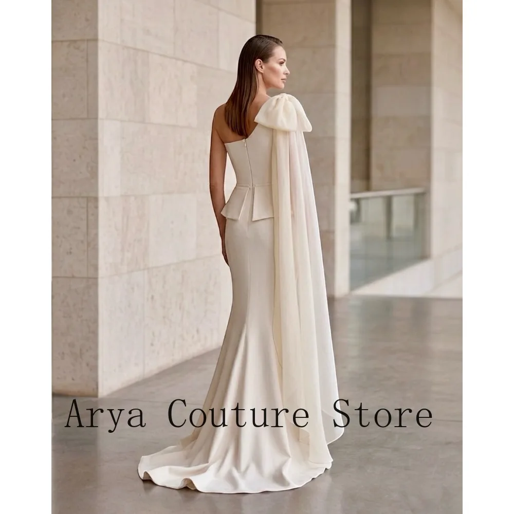 Customize Ivory One Shoulder Chiffon Peplum Mermaid Evening Dress Women Luxury Formal Wedding Guest Gown With Train Plus Size