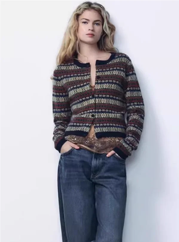 

2024, новый зимний повседневный вязаный свитер, цветной лоскутный пуловер для отдыха, трикотаж из полиэфирного волокна, круглый Ne Long Sve