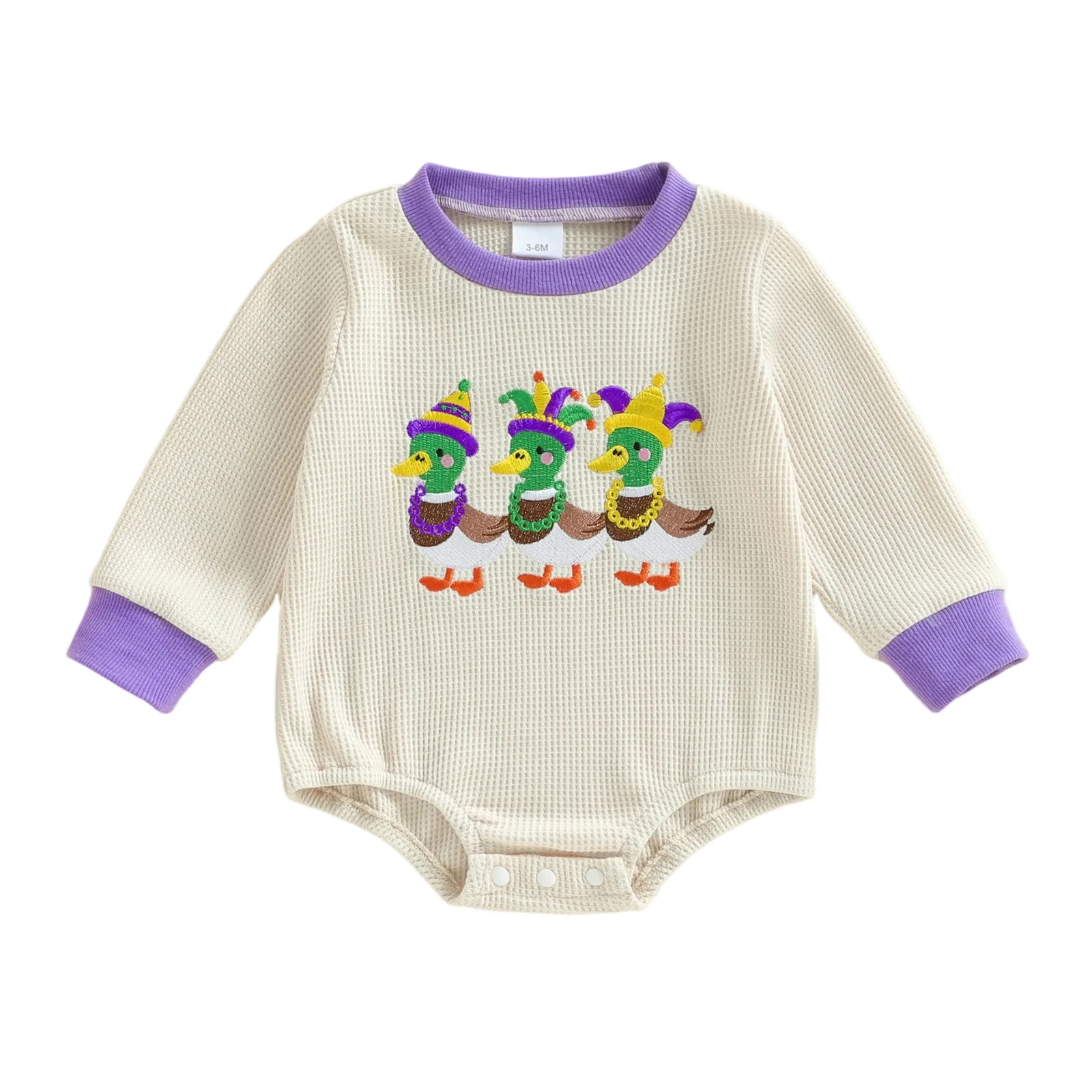 Baby Boys Carnival Jumpsuit Infant Long Sleeve Crewneck Duck Embroidery Romper