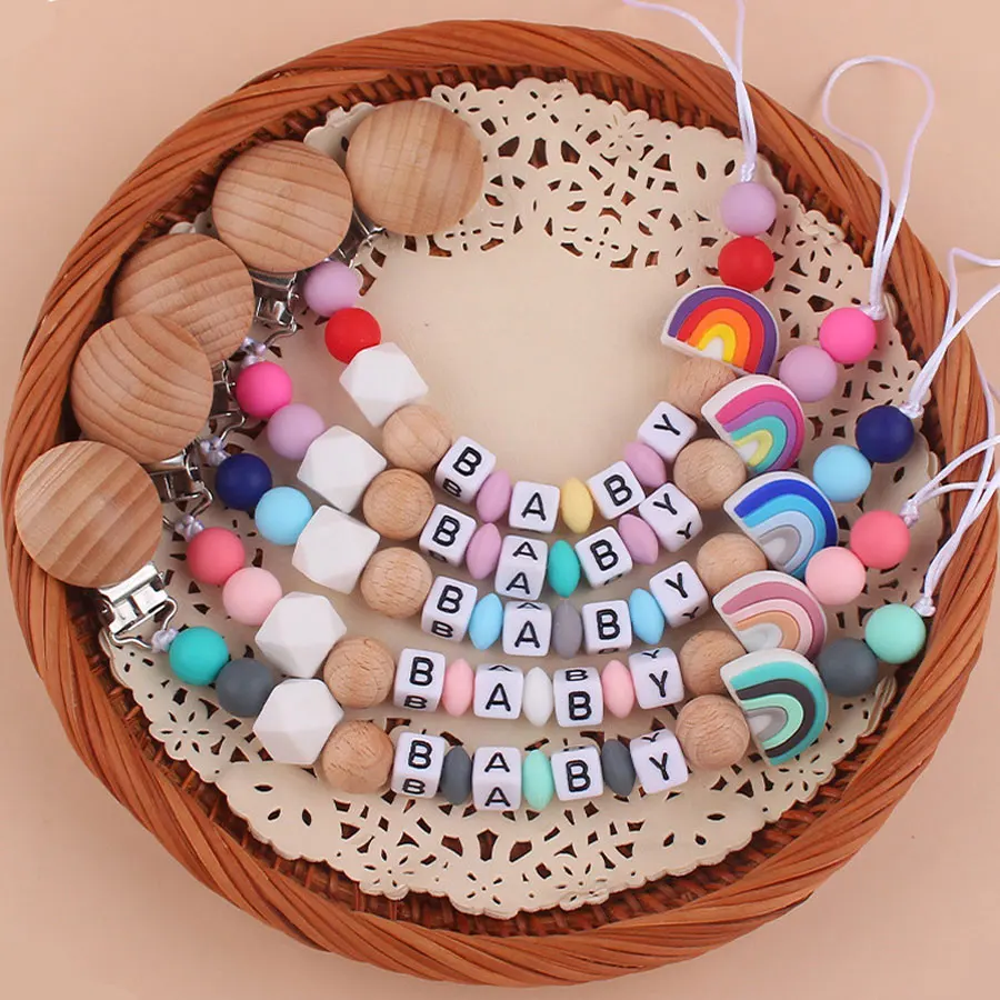 Baby Products Cartoon Silicone Rainbow Pacifier Chain Beech Clip Creative Chain Anti Drop Chain for Baby Products