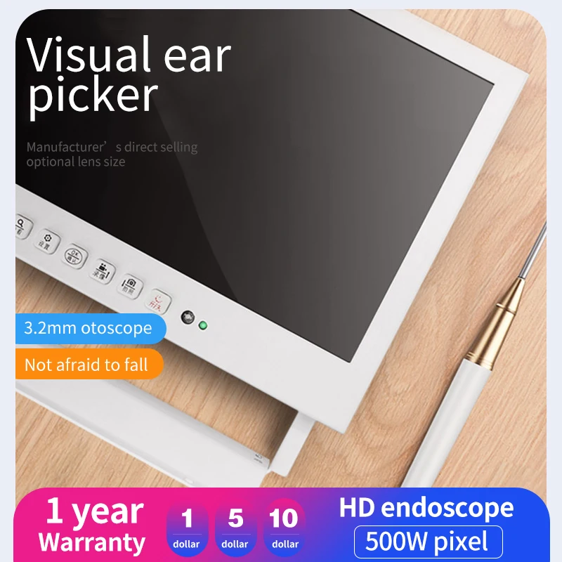 

HD Visual Ear Picking Endoscope3.9mm Diameter Fits Most Ear Canals 10 Inch Screen Cryogenic Lens 5 Mega Pixel Ear Canal Detector