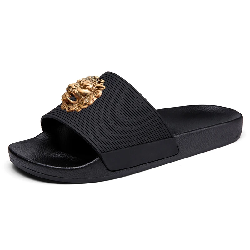 Flat slippers women\'s summer new fashion relief printed metal head beach leisure flip-flops sandalias de mujeres en oferta T35