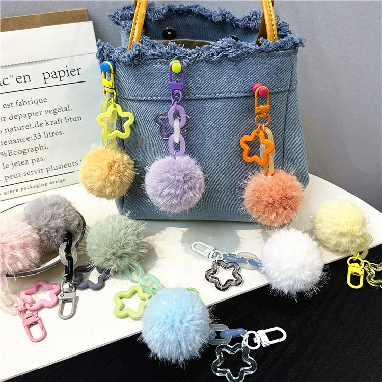 Chaveiro de peles artificiais macias para mulheres e meninas, chaveiro bola de pelúcia, bonito pom pom, charme do saco, 15pcs por conjunto