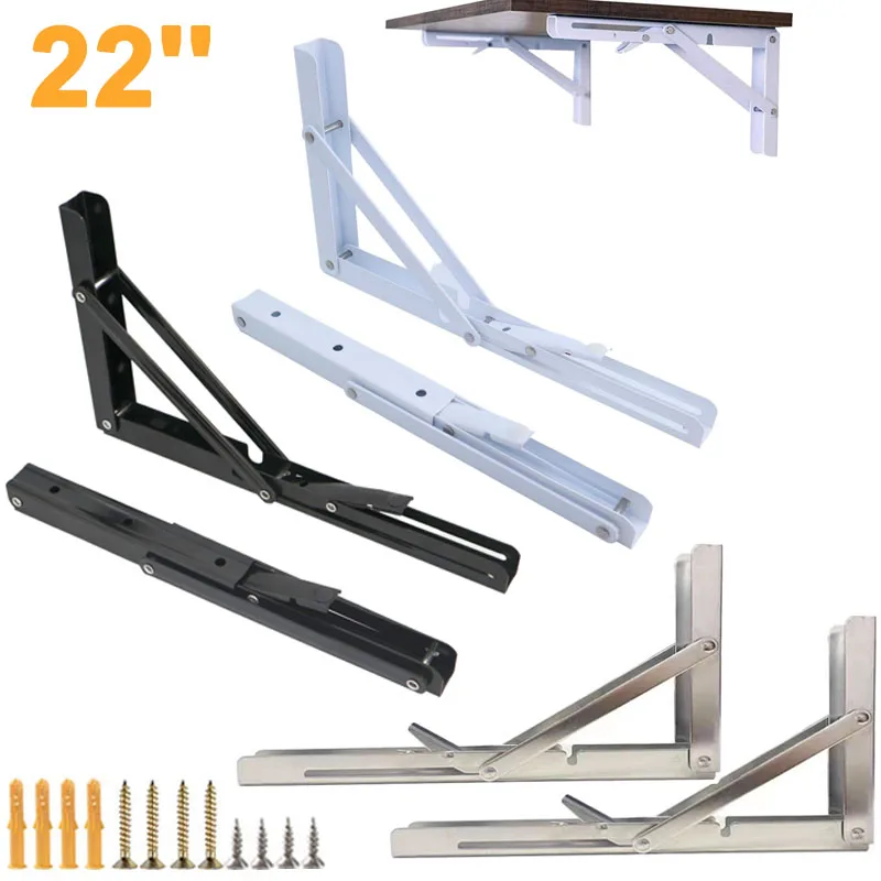 Adjustable Wall Mounted DIY Bracket 22'' Folding Shelf Brackets for Table Work Bench Heavy Duty Collapsible Triangle Brackets