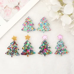 6Pcs Christmas Charms Creative Acrylic Star Tree Pendant For Necklace Keychain Diy Making Accessories